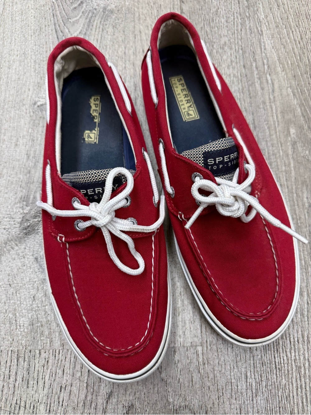 Sperry Red Canvas Men’s Boat Shoes with White Laces